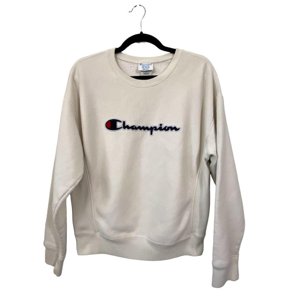 Vintage CHAMPION Reverse Weave Off White Pull Over Sweatshirt Size M